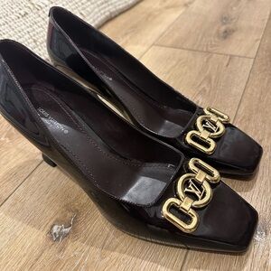Louis Vuitton Women's Burgundy Leather Heels with Gold Accent